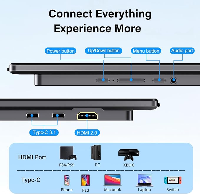 2K 180Hz Portable Gaming Monitor, 23.8" 2560x1440 QHD Fast IPS ∆E<2 100% sRGB Portable Monitor w/180° Adjustable Stand Type-C HDMI Eye Care External Second Screen for Laptop Phone PS4 PS5 Switch Xbox