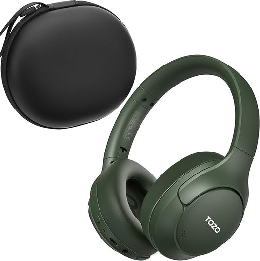 TOZO HT3 Hybrid Noise Cancelling Headphones, 90H Battery Life Wireless Over Ear Bluetooth 6.0 Foldable Headset, AI Voice Assistant with 5 Mics, Connect 2 Devices & Hi-Res Sound, 32 Audio EQ, with Case