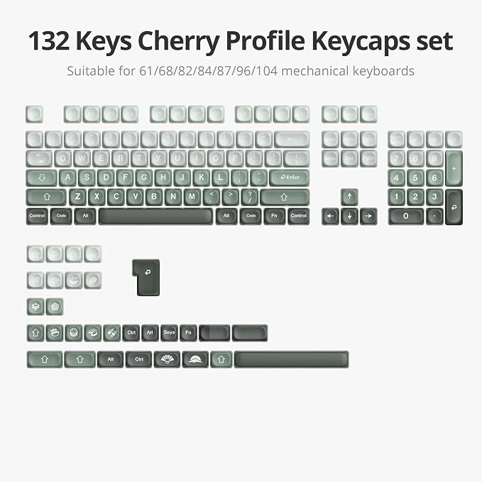 Guffercty kred MOA Profile Keycaps Set 132 PCS, PBT Keycaps Compatible with Cherry MX Switch 60% 65% 75% 100% Mechanical Keyboards for Gaming & Office (MOA-Gradient Green)