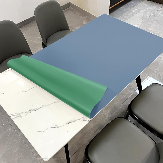 Faux Leather Table Cover,1.8mm Thick,30x48 Inch Desk Cover,Large Desk Mat,Table Protector,Table Cover Protector,Table Top Protectors for Wood,Desk Writing Mat(Grayish Blue+Dark Green,30x48)