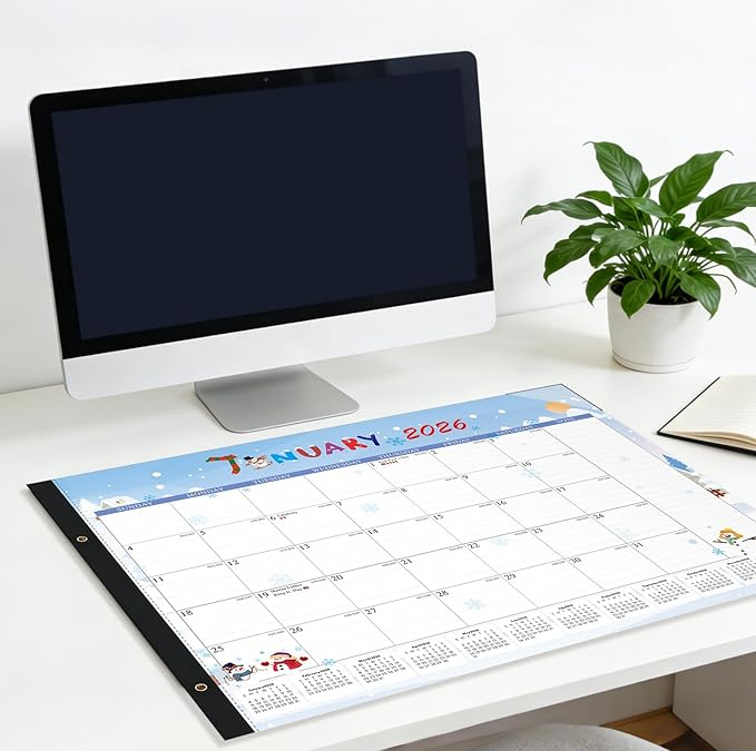 2026 Desk Calendar Large 22x17 – Desk Top Calendar 2026 with plastic cover