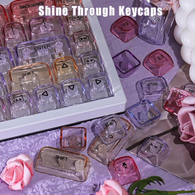 Sunzit Transparent Keycaps-Sunset Purple 125 Keys, MOA Profile Keycap Set, Custom Minimalist Style Keycaps, Fully Backlit Key Cap for MX Switches Mechanical Keyboard