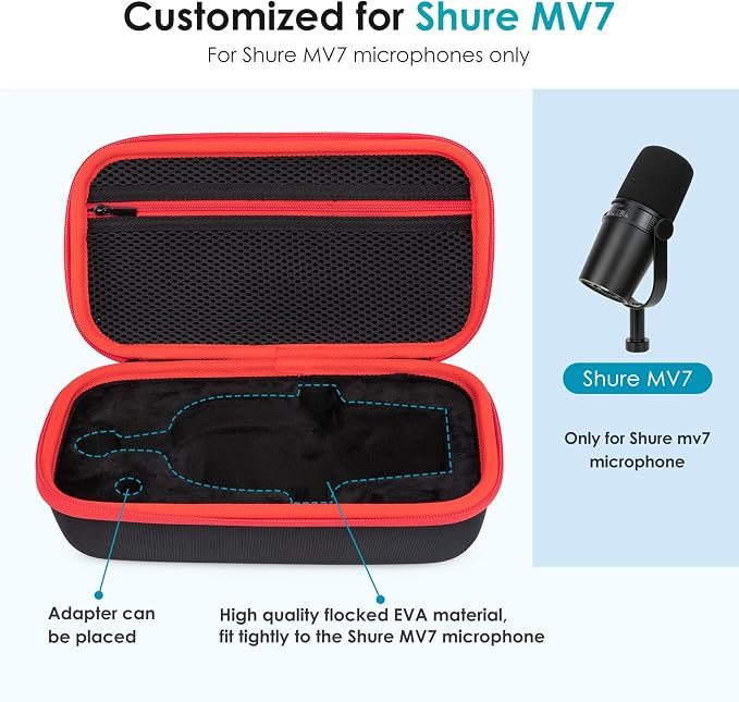 YOUSHARES MV7 Microphone Case Bag with Mic Cover Foam - Mic Case Hard Carring Case with Windshield Compatible with Shure MV7 USB Condenser Microphone