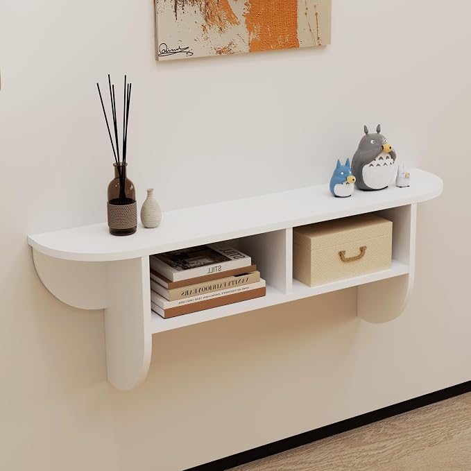 Floating Solid Wood Console Table, 47'' Wall Mounted Narrow Entryway Tables with Storage Shelf, Modern Couch Table Small Entry Way for Entryway, Front Hall, Hallway (White, 47.24IN)