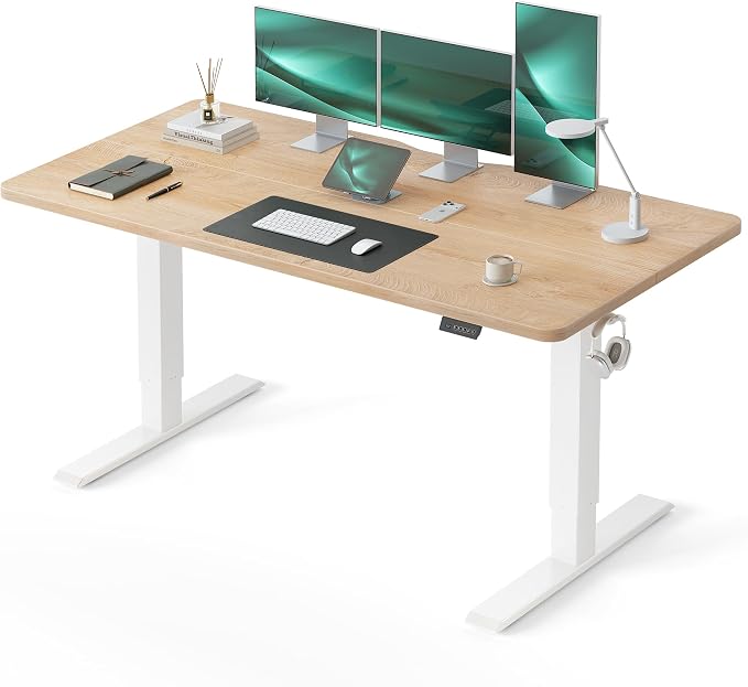 CubiCubi Standing Desk, 63 x 28 Inches Electric Height Adjustable Computer Desk, Sit Stand up Home Office Desk with Memory Presets, Maple