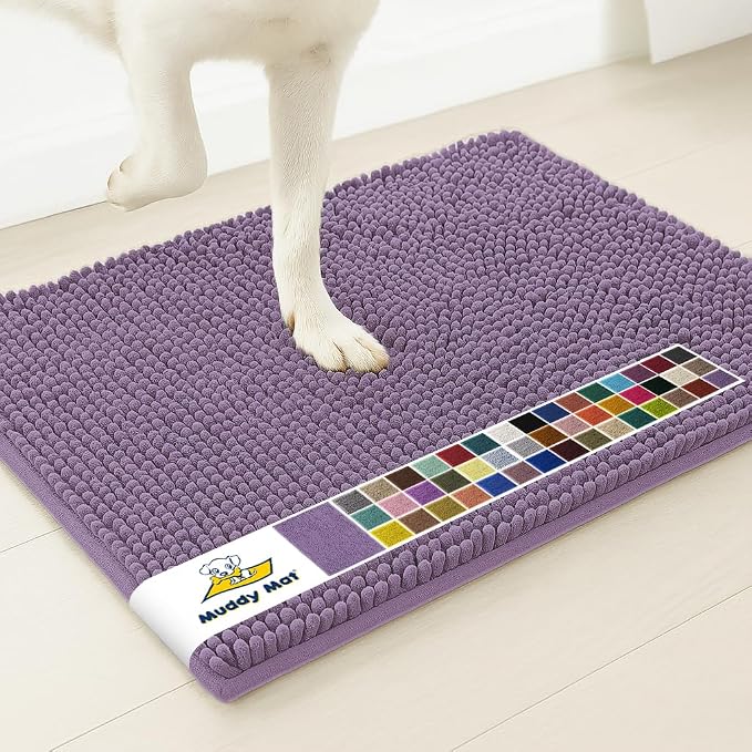 Muddy Mat® | Super Absorbent Door Mat Indoor, Microfiber Quick Dry Chenille Entryway Rug, Non-Slip Front Door Mat, Indoor Mats for Entryway, Machine Washable Pet Rug, Lavender 19" x 30"