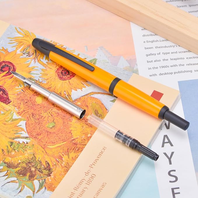 Jinhao 10 Press Fountain Pen with Box, Orange Retractable Fine Nib with Converter Set (Black Clip)