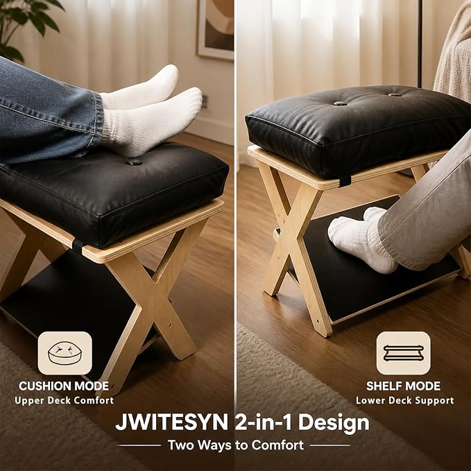 Foot Rest Under Desk, Ergonomic Wooden Desk Foot Rest | Fixed angle design with ample foot space for work study and gaming