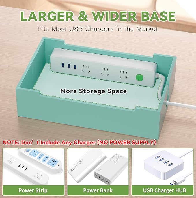 Pezin & Hulin Bamboo Charging Station-Teal, (No USB Charger and Cables) | Electronic Devices Organizer for Multiple Devices Charger Such As Cell Phone, Tablet, Watch and More