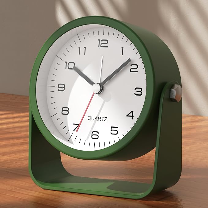 AYRELY® 3.5" Small Analog Travel Alarm Clock, Battery Operated Desk Clock | Cute Table Clock with Light, Adjustable Angle, Bedside, Bedrooms, Kids' Rooms and Living Room Decor (Dark Green)