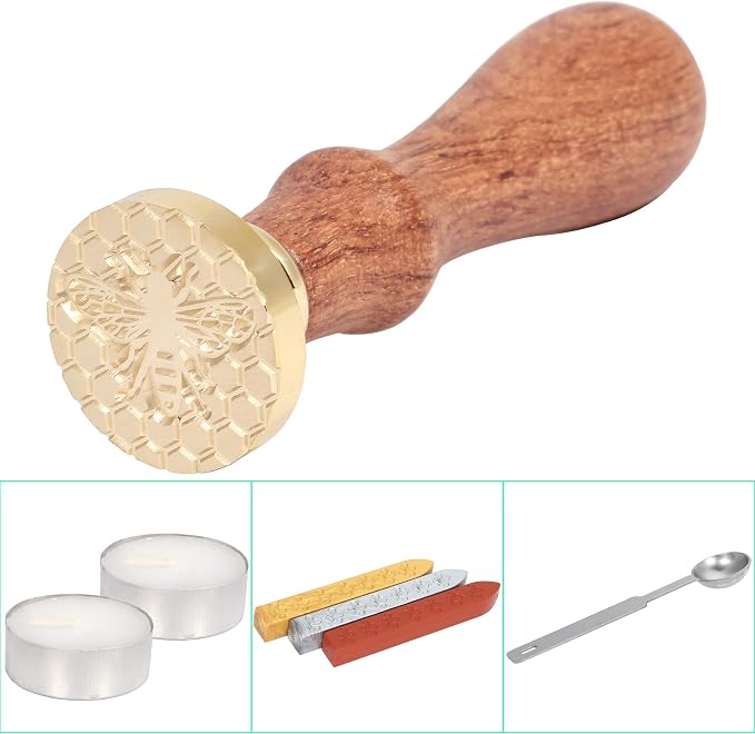 Yoption Wax Seal Stamp Kit, Bee & Honeycomb Sealing Stamp with Gold Red Silver Sealing Wax Sticks Gift Box Set for Invitations, Cards, Letters, Gift Idea