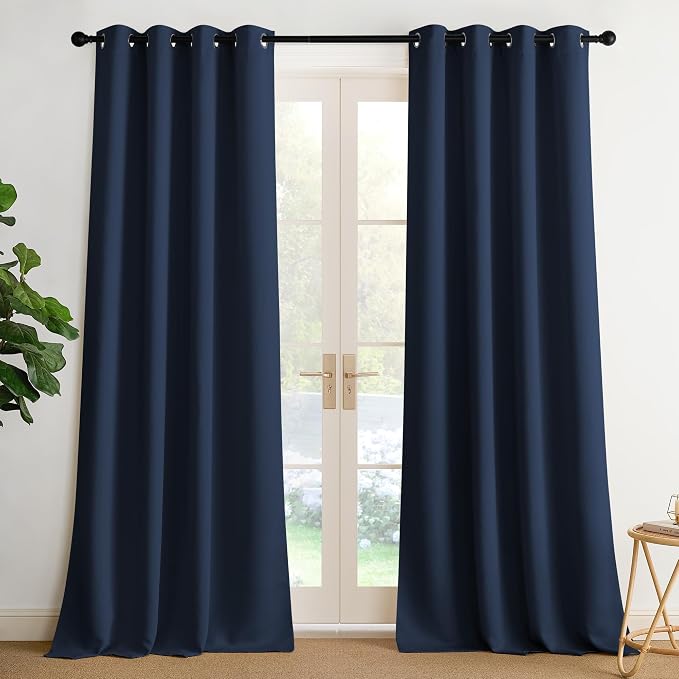 NICETOWN Navy Blue Blackout Draperies Heat Insulated Curtain 95 inch - Extra Long Thermal Insulated Shades for Bedroom, Living Room, Yard, Laundry, Pantry, Garage - 1 Pair, W52 x L95
