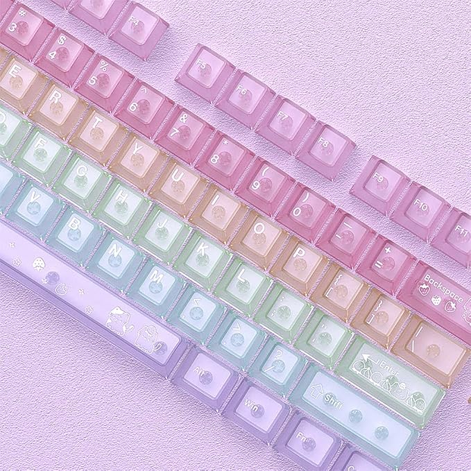 115 Keys Rainbow Keycaps, PC Translucnt Backlit Custom Keycap Set for Cherry Profile, Cute Frosted Clear Key Caps for MX Switches Mechanical Gaming Keyboard