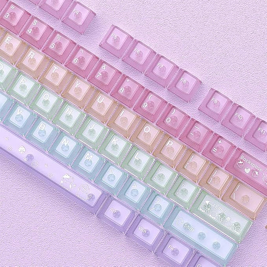 115 Keys Rainbow Keycaps, PC Translucnt Backlit Custom Keycap Set for Cherry Profile, Cute Frosted Clear Key Caps for MX Switches Mechanical Gaming Keyboard