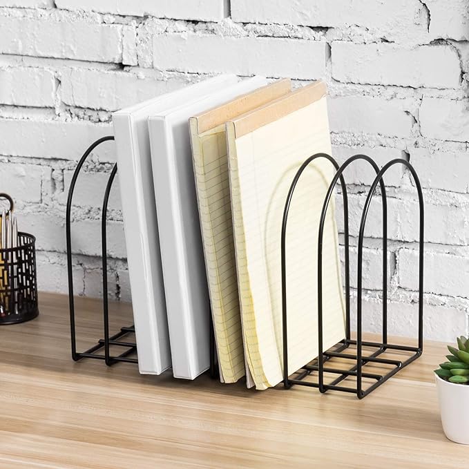 MyGift Large Desktop Document Holder, Black Metal Wire File Folder Organizer Rack with 8-Slots and Arch Design