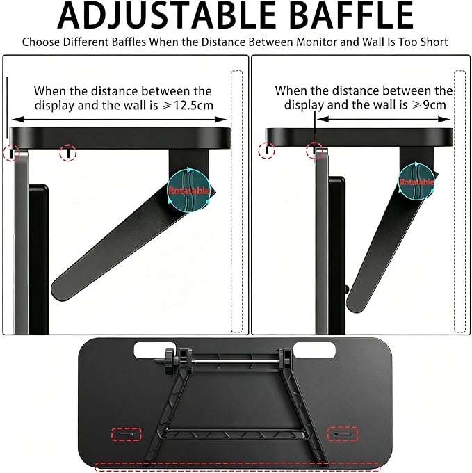 2 Pcs TV Top Shelf Screen Top Storage Stand, Black Computer Monitor Top Mounting Bracket Adjustable Cable Box Mount Shelf with 12 inch/30cm Platform for Speakers/Router/Sound Bars/Game Console