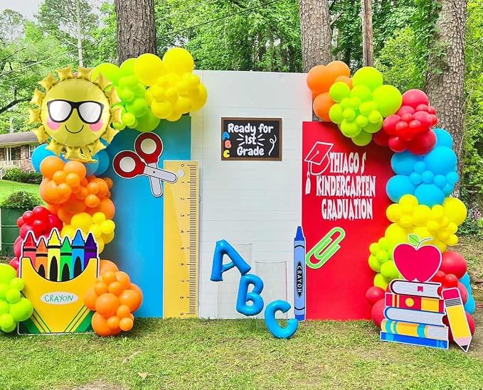 Back to School Balloon Garland Arch Kit, 158pcs Rainbow Balloons With Theme Foil Balloons for Decoration, 100 Days of School Graduation Party Supplies, Classroom Decor