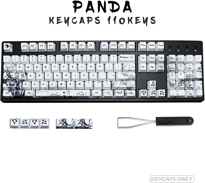 MOLGRIA Keycaps 110 Set Ink Panda for Full Sized Keyboard, Custom PBT OEM Profile Key Caps with Keycap Puller for Cherry MX Khail Switches 60 Percent Gaming Keyboard