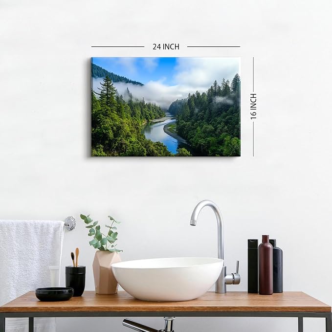 Nature Mountain Landscape Wall Art USA California National Parks Photography Wall Decor Yosemite Valley Green Forest Canvas Painting Contemporary Framed Posters Artwork Office Home Decorations 16x24"