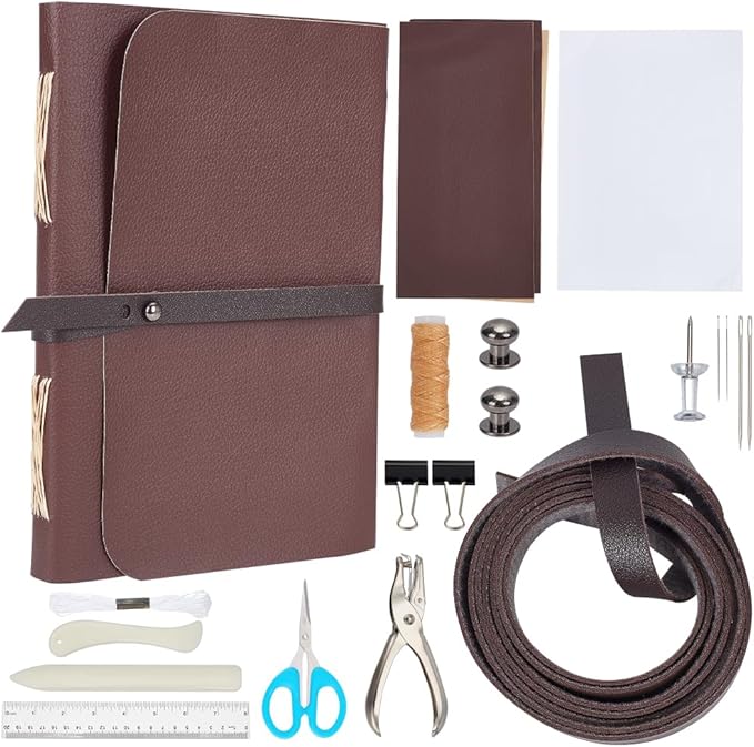 WEBEEDY 89Pcs Bookbinding Kit for Beginners DIY Leather Journal Bookbinding Set A5 Book Making Kit for Adults Complete Bookbinding Back to School Supplies with Thread,Sewing Needles,Paper & Other Tool