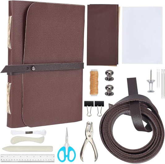 WEBEEDY 89Pcs Bookbinding Kit for Beginners DIY Leather Journal Bookbinding Set A5 Book Making Kit for Adults Complete Bookbinding Back to School Supplies with Thread,Sewing Needles,Paper & Other Tool