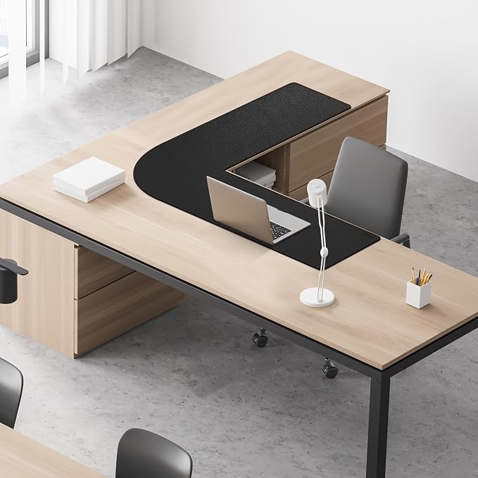 MAIDERN (43.3” + 43.3”) x 13” L Shaped Corner Desk Mat, Cork & Leather Dual Sided Desk Pad for Gaming Computer Office Home (Black) …