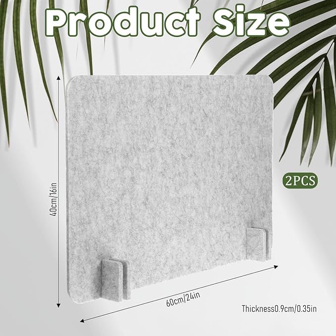 2pcs Acoustic Desk Privacy Panel, 24 x 16" Desk Dividers for Students Desk Partition with Support Feet for Office or Home Use(Silver Gray)