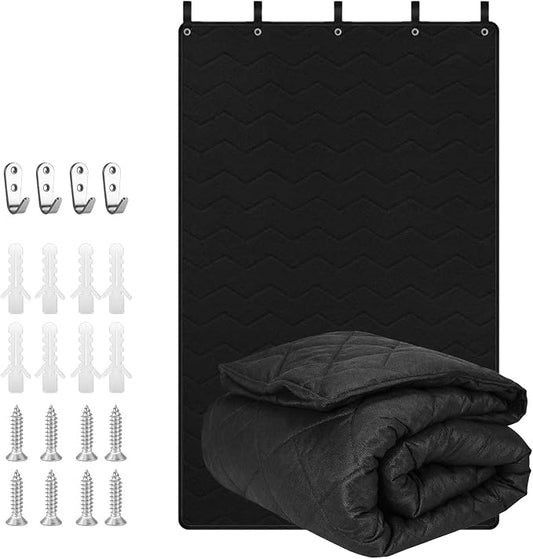 Soundproof Curtain 48" × 78" – Lightweight Automotive-Grade Acoustic Sound Dampening Blanket with Grommets, Hanging Loops & Wall Hooks, Noise Blocking for Windows, Rooms, Offices & Home Studios, Black