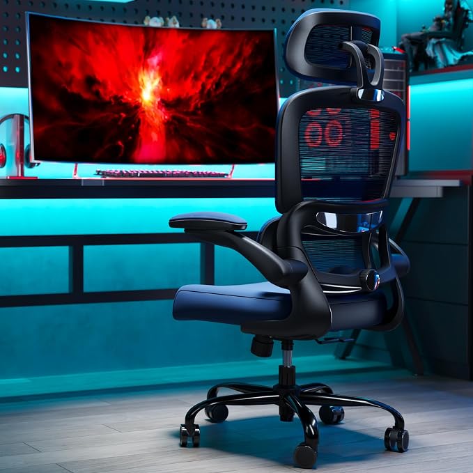 TRALT Office Chair Ergonomic Desk Chair, 330 LBS Home Mesh Office Desk Chairs with Wheels, Comfortable Gaming Chairs (Dark Blue)