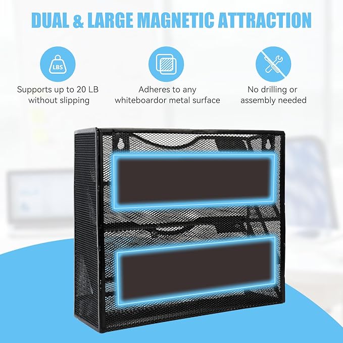 Magnetic File Holder,No Assembly Required & No Drilling,Hanging Magnetic File Organizer,Magnetic Mail Paper Folder Holder for Refrigerator,Whiteboard,File Cabinets (4-Tier)