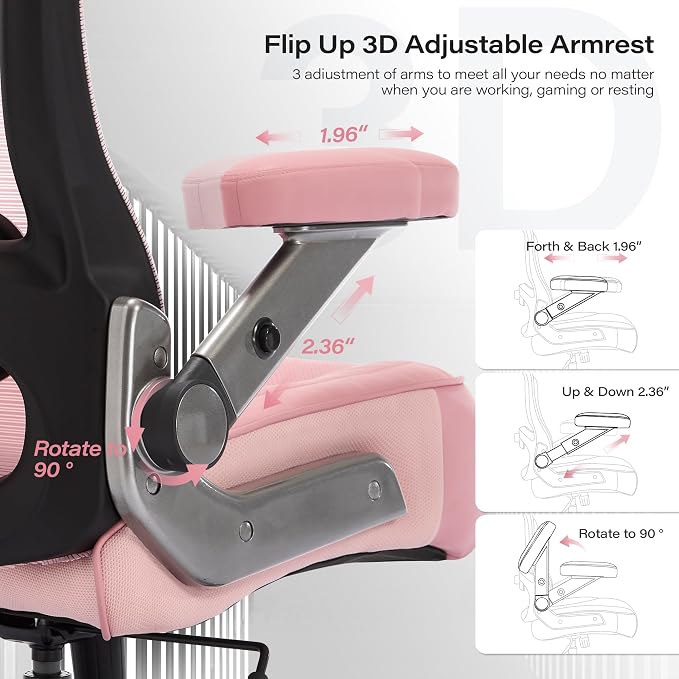 600lbs Big and Tall Office Chair- Heavy Duty Executive Computer Chair with 3D Flip Arms Large Wheels, Ergonomic Mesh High Back Desk Chair, Extra Wide Seat Adjustable Lumbar Support&Headrest