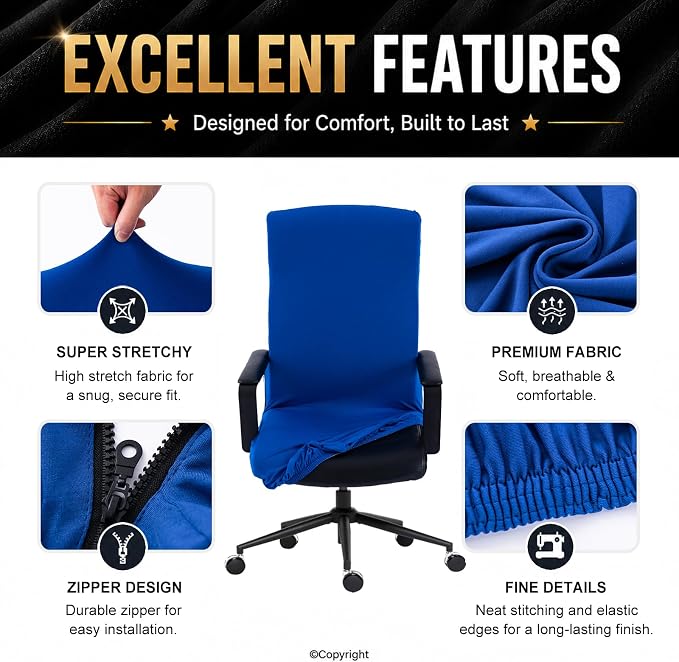 Elastic Computer Chair Cover with Durable Zipper - Protective Removable Washable Universal Office Desk Chair Seat Slip Cover - Stretchy Soft Anti-dust Desk Chair Seat Protector for Dogs, Cats, Pets