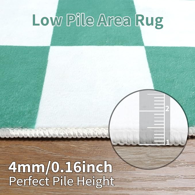Terrug Green and White Checkered Rug for Living Room,5x7 Area Rugs Washable with Non Slip for Bedroom,Soft Low Pile Stain Resistance Retro Carpet for Dorm Kids Room