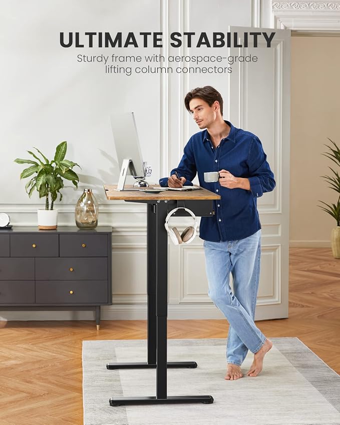 ErGear Electric Standing Desk with Keyboard Tray, 44x24 Inches Adjustable Height Sit Stand Up Desk, Home Office Desk Computer Workstation, Vintage Brown