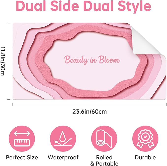 Dual-Sided Waterproof Synthetic Leather Makeup Mat for Desk, Makeup Station, Crafts, Multi-Use Scratch & Stain Resistant Surface Protector Pad for Vanity, Desktop, Craft Table (Simple)