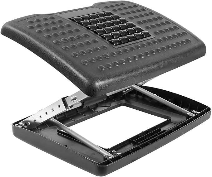 Mount-It! Under Desk Footrest Adjustable Height & Tilt Foot Rest Under Desk (3"–15") with Massage Rollers, Large Non Slip Ergonomic Office Foot Stool for Home Office & Workstation