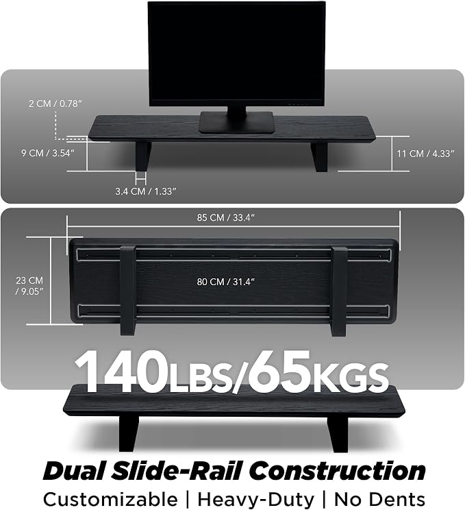 Moodular Wooden Monitor Stand Desk Organizer, Standard 33.4" Black | Customizable Organized Workspace, Aluminum Slide Rails, 10 Add-Ons Sold Separately: Storage Drawer, Tablet, Phone & More