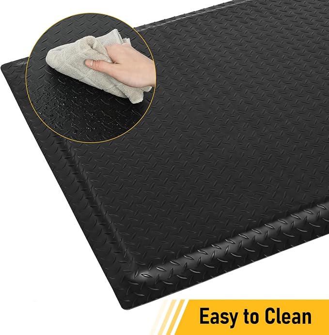 Nisorpa Anti Fatigue Mats Industrial 2' x 6' Ergonomic Standing Mat 15/16" Extra Thick Shop Floor Mat Kitchen Mats Heavy Duty Commercial Diamond Plate Support for Leg & Back Pain, Black