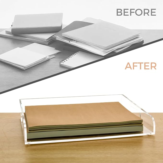 Clear Acrylic Paper Trays, Desk File Organizer, A4 Paper Holder, Low-Profile Desk File Sorter for Office/Home, Clear Stackable Letter Tray for Bills, Crafts, Notebooks - Horizontal