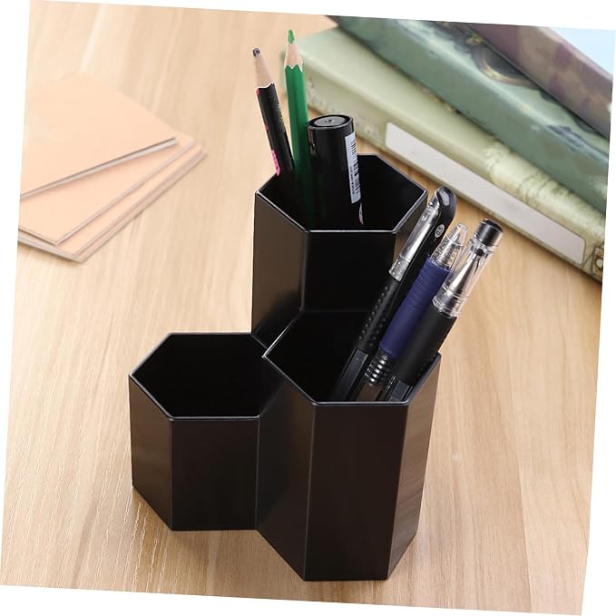 Desk Organizer Pencil Holder, Black Hexagon Pencil Holder Multifunctional Pen Holder Makeup Holder Organizer for Home Office School Classroom, 1 Pack