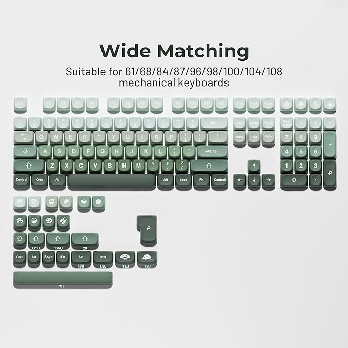 XVX Matcha Wagashi PBT Keycaps-MOA Keycap, Custom Keyboard Keycaps 60 65 75 100 Percent, 5 Side Dye Sublimation Keycap, 132 Keys Key caps Set for Cherry Gateron MX Switches Keyboards, Gradient Green