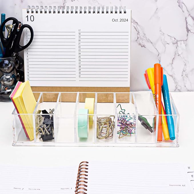 NatSumeBasics Clear Drawer Organizer 8-Section Desk Compartment Acrylic Tray Holder for Storage Cards Notepads and Office Accessories Supplies (Medium)