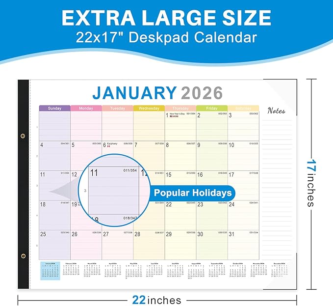 2026 Desk Calendar Large 22x17 – Desk Top Calendar 2026 with plastic cover