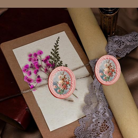 3D Embossed Frame Wax Seal Stamp, Frame Relief Carving Sealing Stamp Set with 150Pcs Sealing Wax Beads in 5 Color, Melt Spoon Pen Kit for Wedding and Christmas (KM10)