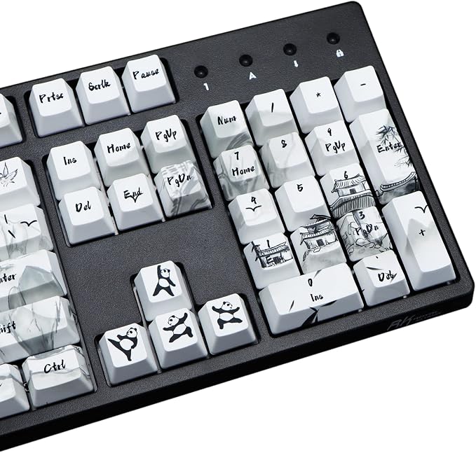 MOLGRIA Keycaps 110 Set Ink Panda for Full Sized Keyboard, Custom PBT OEM Profile Key Caps with Keycap Puller for Cherry MX Khail Switches 60 Percent Gaming Keyboard