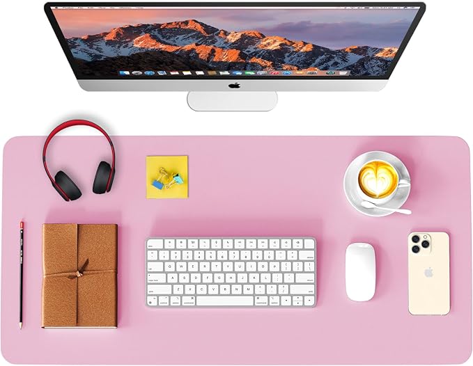 Leather Desk Pad Protector, Waterproof Mouse Pad, PU Desk Mat, Office Desk Cover, Desk Writing Mat for Office/Home/Work/Cubicle (Pink) 35.4x17 in