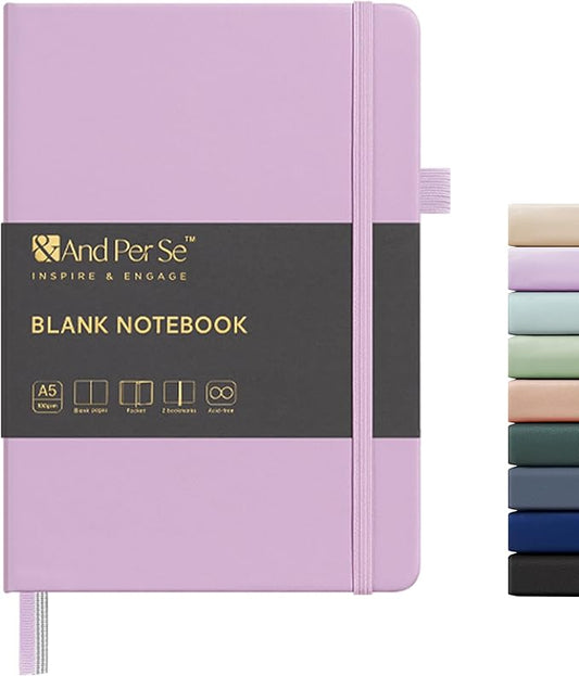 &And Per Se Blank Sketch Notebook, A5 Hardcover, 160 Pages 100gsm Thick Paper, Unlined Journal for Drawing, Doodling, Hand Lettering – Creative Gift for Artists, Designers, Writers (Lavender)