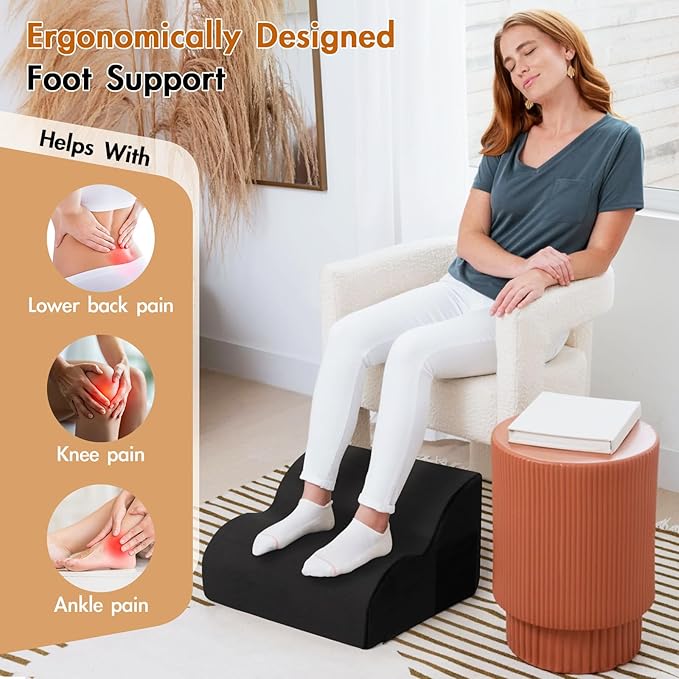 Echaprey Foot Rest for Under Desk at Work,Adjustable Under Desk Footrest Multifunctional 3-Tier Foot Stool with Non-Slip Base and Washable Cover Ergonomic Foot Stool for Office,Home,Car,Travel (Black)