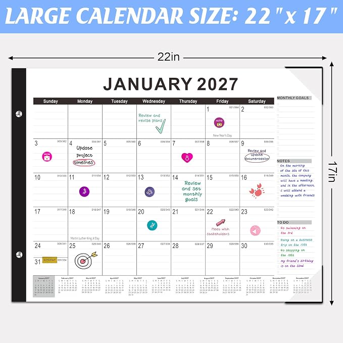 Gannyfer Desk Calendar 2026-2027, Large Desk Calendar 22" x 17", Use July 2026 to December 2027, 18 Monthly Academic Desktop Calendar 2026 with To-Do List, Desk Calendar 2026 for Office, School, Home (6 Stickers)
