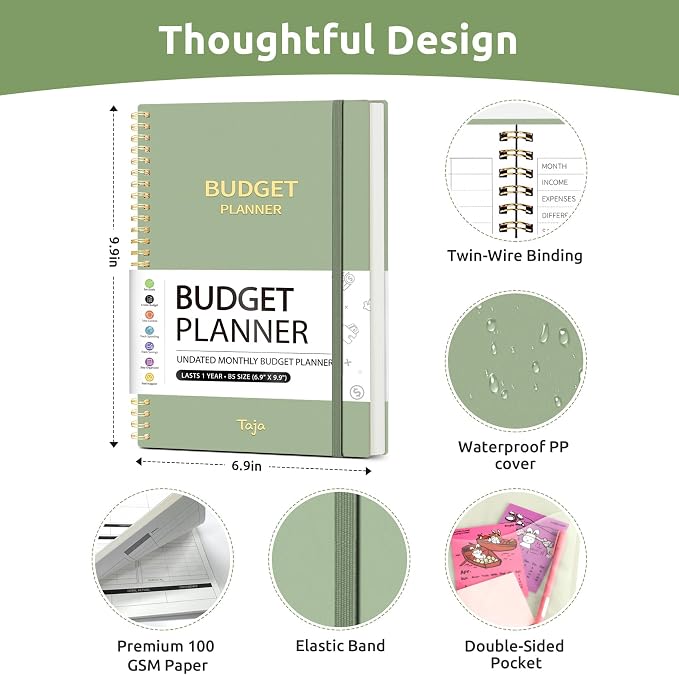 Budget Planner - Monthly Budget Book with Expense Tracker Notebook, Undated Bill Organizer & Finance Planner to Take Control of Your Money, Account Book to Manage Your Finances-Green
